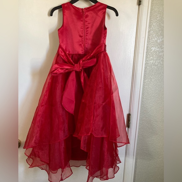 🌸Chic Red Sleeveless Dress with Red Layered Lace with Red Beaded Belt C - Picture 9 of 9